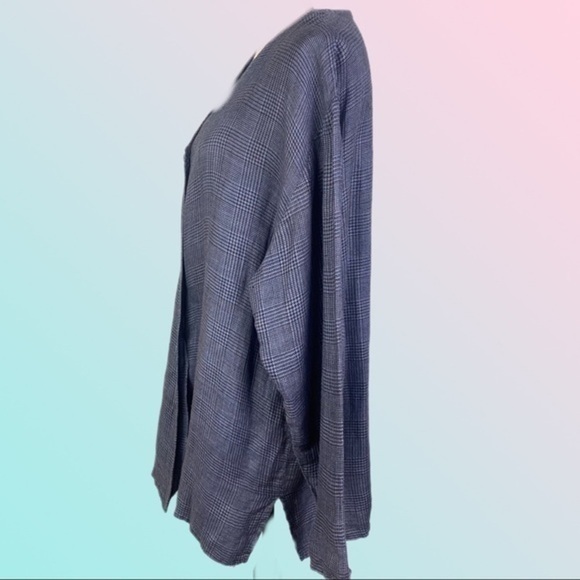 MARC WARE blue & black Glen Check plaid one button 100% Linen jacket. Large. EUC - Picture 5 of 9